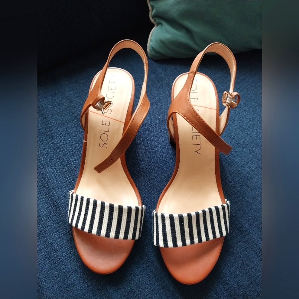 Sole Society Tan and Stripped Sandals
